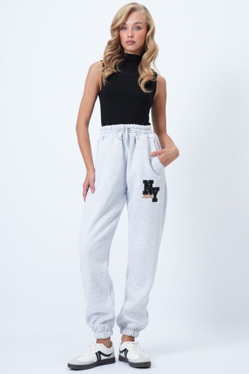 Beli Ve Paçası Lastikli Çift Cepli Nakışlı Eşofman Altı