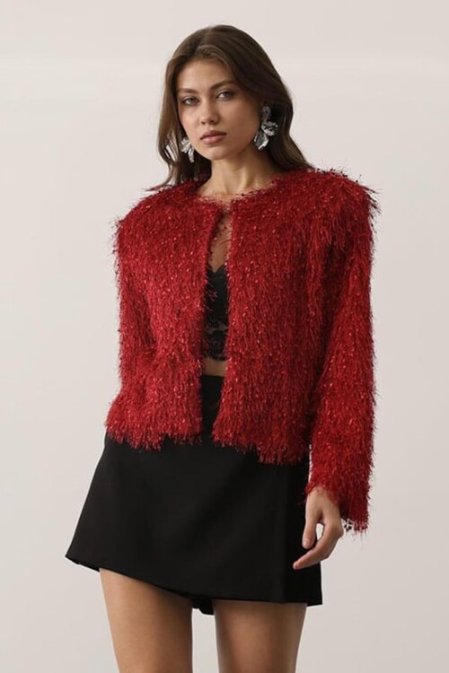 Bisiklet Yaka Astarlı Sakal Ip Ceket