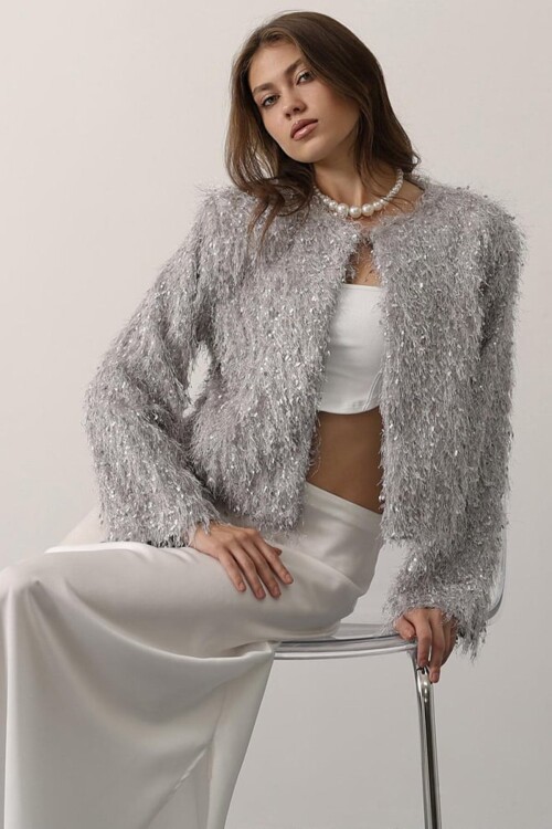 Bisiklet Yaka Astarlı Sakal Ip Ceket