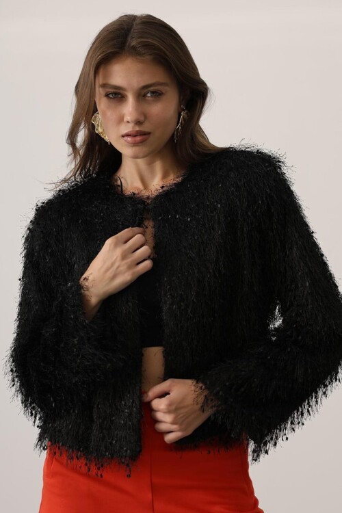 Bisiklet Yaka Astarlı Sakal Ip Ceket