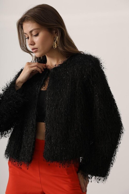 Bisiklet Yaka Astarlı Sakal Ip Ceket