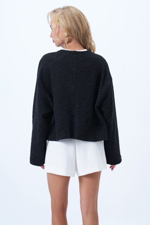 Bisiklet Yaka Çift Cepli Dokulu Ceket