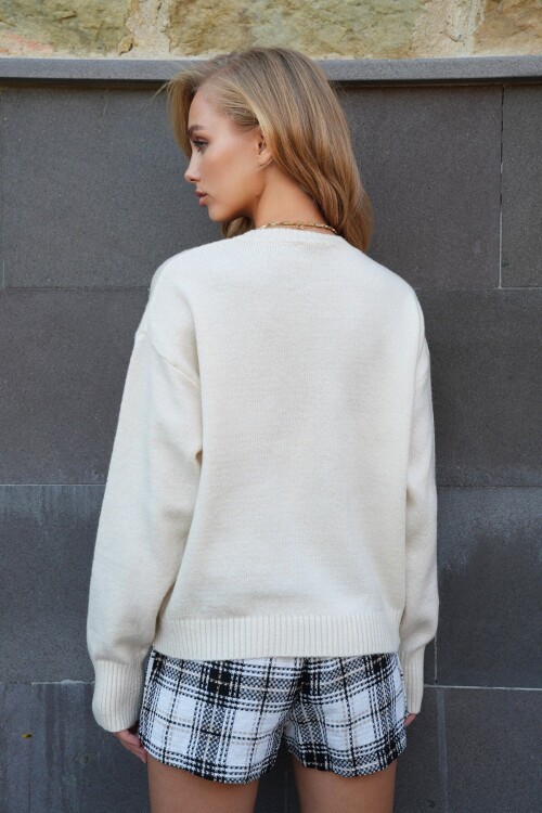 Bisiklet Yaka Çift Cepli Yün Karışımlı Oversize Kazak