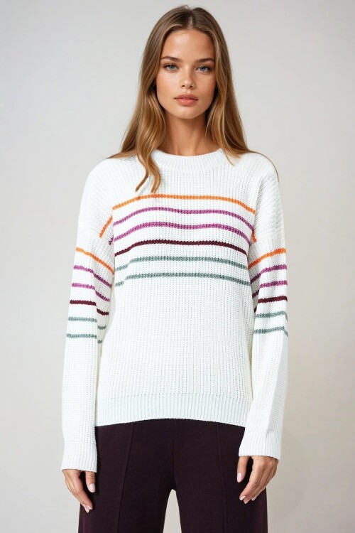 Bisiklet Yaka Çizgili Triko Kazak