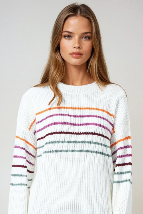 Bisiklet Yaka Çizgili Triko Kazak