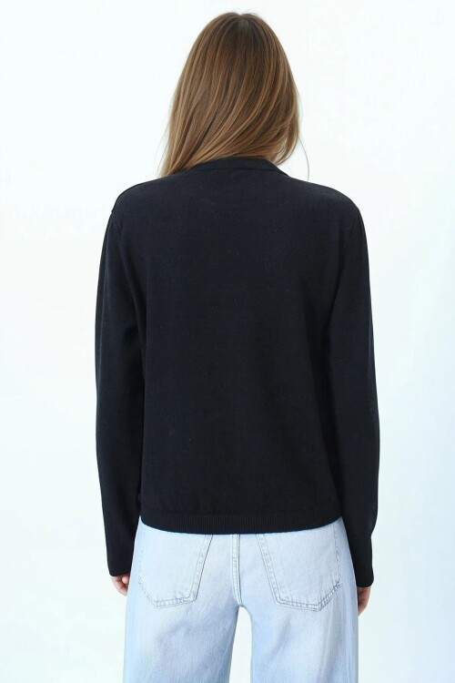 Bisiklet Yaka Dokulu Örgü Desenli Uzun Kollu Triko Bluz