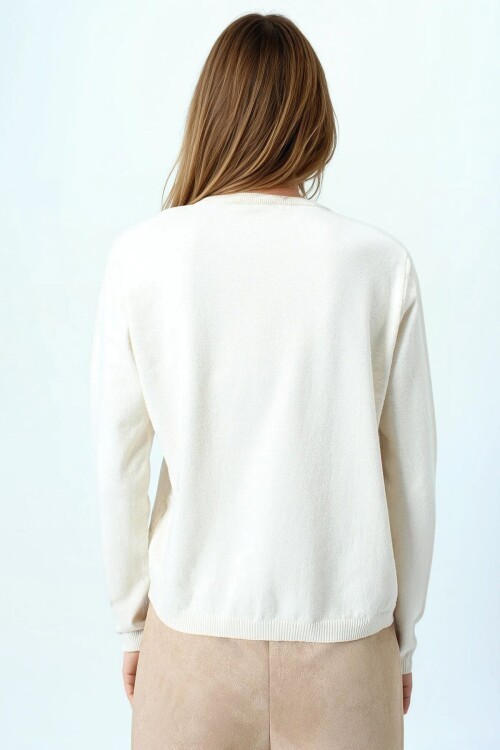 Bisiklet Yaka Dokulu Örgü Desenli Uzun Kollu Triko Bluz