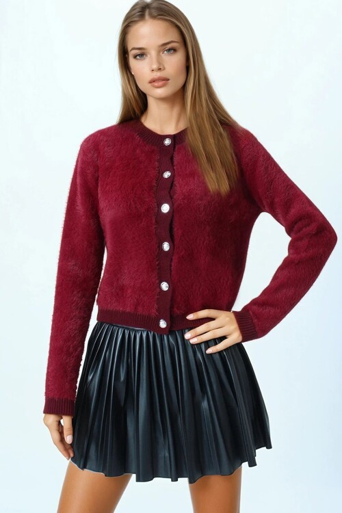 Bisiklet Yaka Düğme Kapamalı Püskülü Hırka