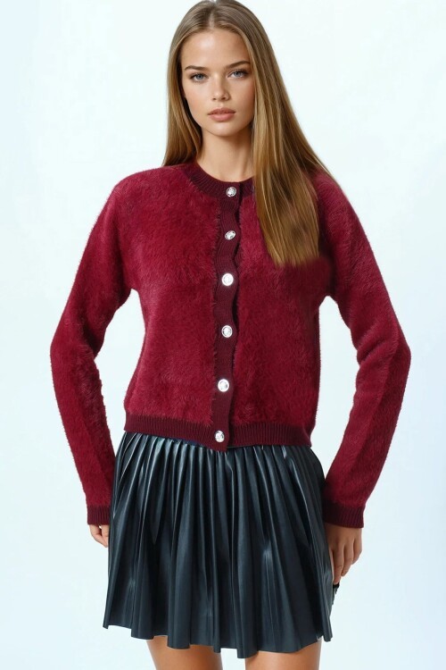 Bisiklet Yaka Düğme Kapamalı Püskülü Hırka