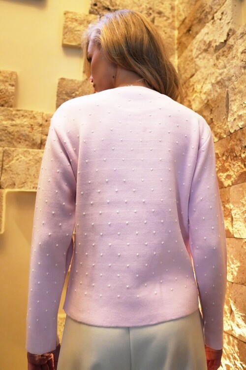 Bisiklet Yaka Düğmeli Mini Nakışlı Triko Hırka