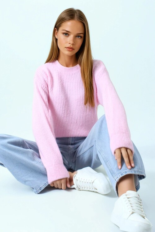 Bisiklet Yaka Düz Örgü Triko Kazak