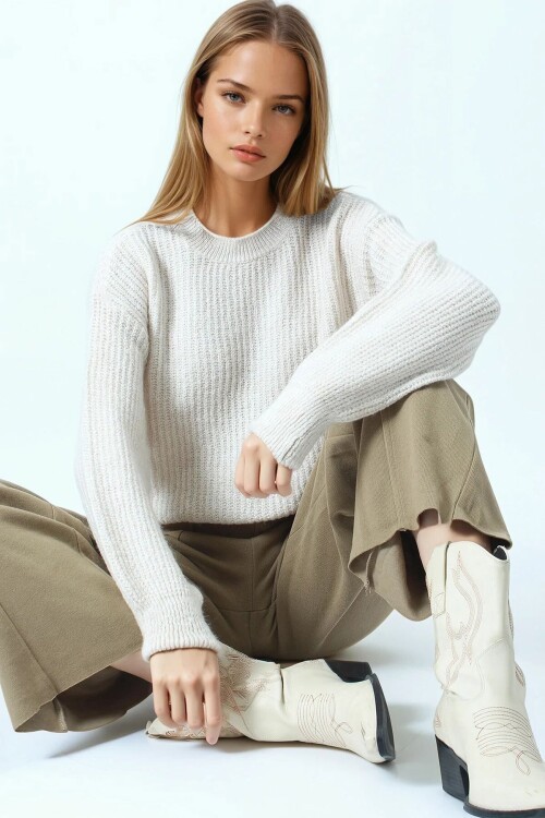 Bisiklet Yaka Düz Örgü Triko Kazak