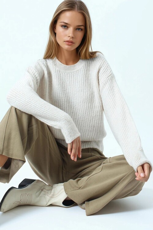 Bisiklet Yaka Düz Örgü Triko Kazak