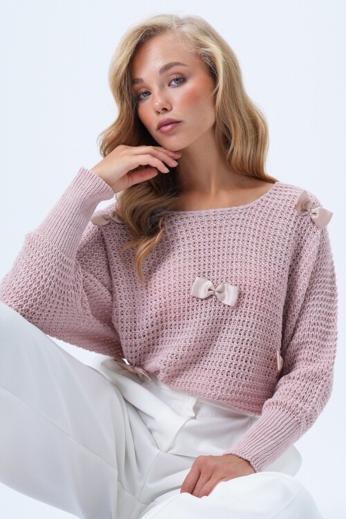 Bisiklet Yaka Fiyonk Detaylı Triko Bluz