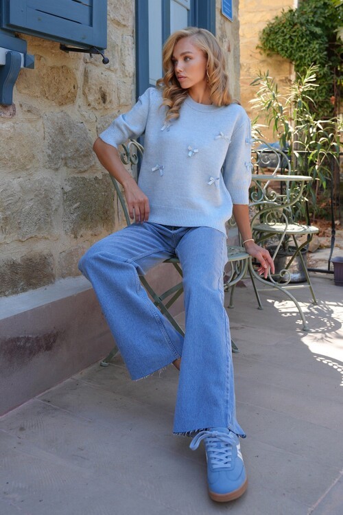 Bisiklet Yaka Fiyonklu Triko Kazak