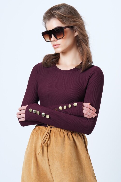 Bisiklet Yaka Gold Düğme Detaylı Ottoban Bluz