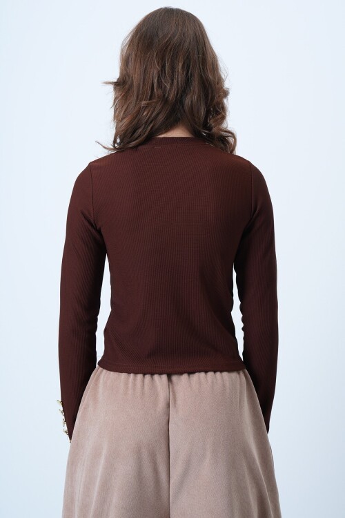 Bisiklet Yaka Gold Düğme Detaylı Ottoban Bluz