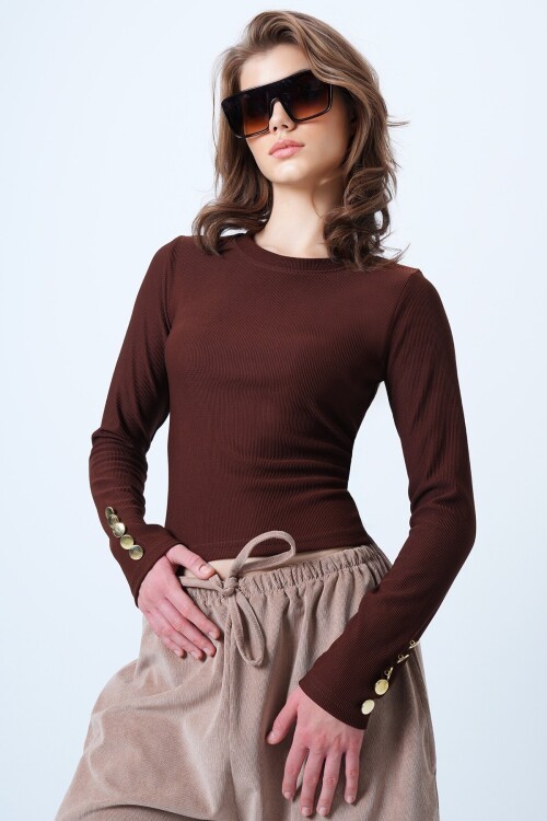 Bisiklet Yaka Gold Düğme Detaylı Ottoban Bluz