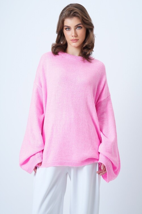 Bisiklet Yaka Oversize Yün Karışımlı Triko Kazak