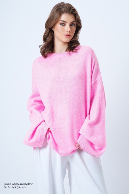 Bisiklet Yaka Oversize Yün Karışımlı Triko Kazak