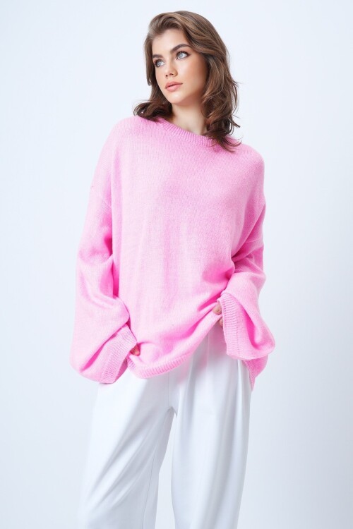 Bisiklet Yaka Oversize Yün Karışımlı Triko Kazak