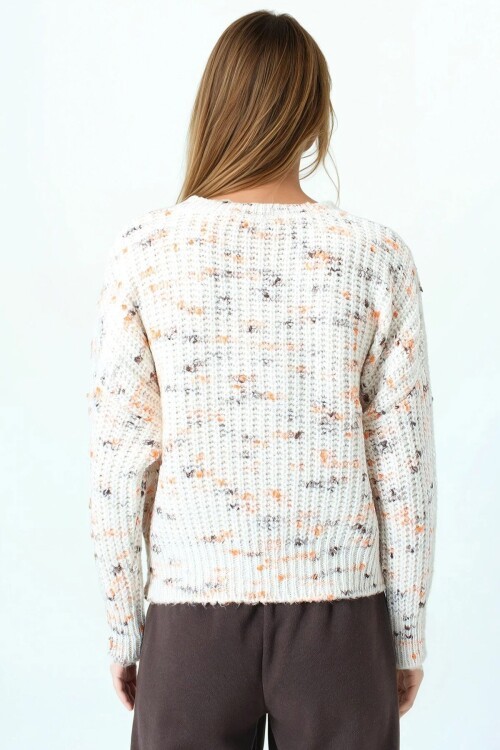 Bisiklet Yaka Renkli Nokta Desenli Triko Kazak