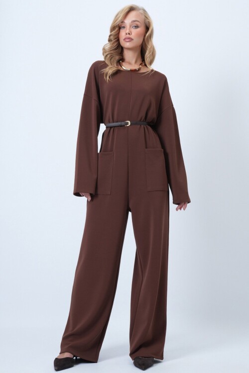 Bisiklet Yaka Sırtı Fermuarlı Rahat Kesim Tulum