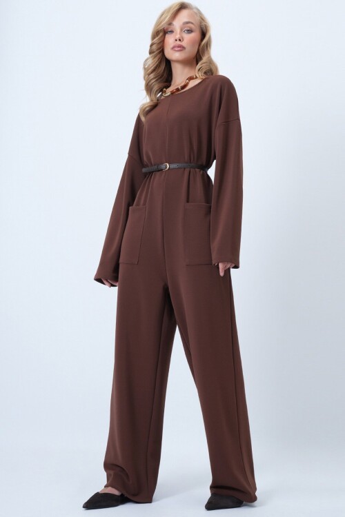 Bisiklet Yaka Sırtı Fermuarlı Rahat Kesim Tulum