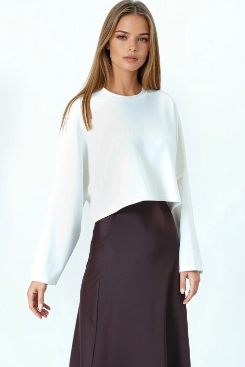 Bisiklet Yaka Yarım Kol Crop Basic Bluz