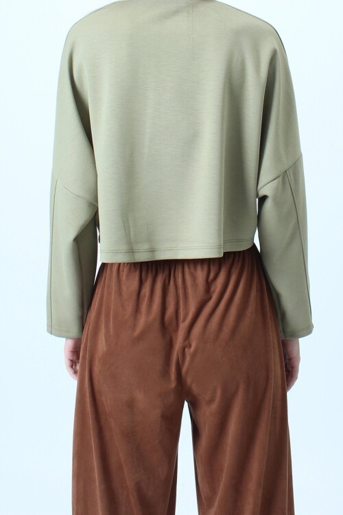 Bisiklet Yaka Yarım Kol Crop Basic Bluz