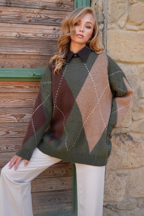 Bisiklet Yaka Yün Karışımlı Oversize Kazak