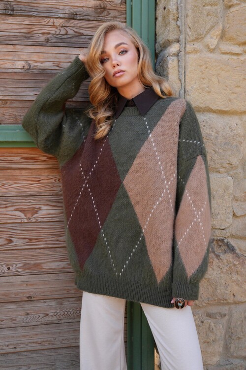 Bisiklet Yaka Yün Karışımlı Oversize Kazak