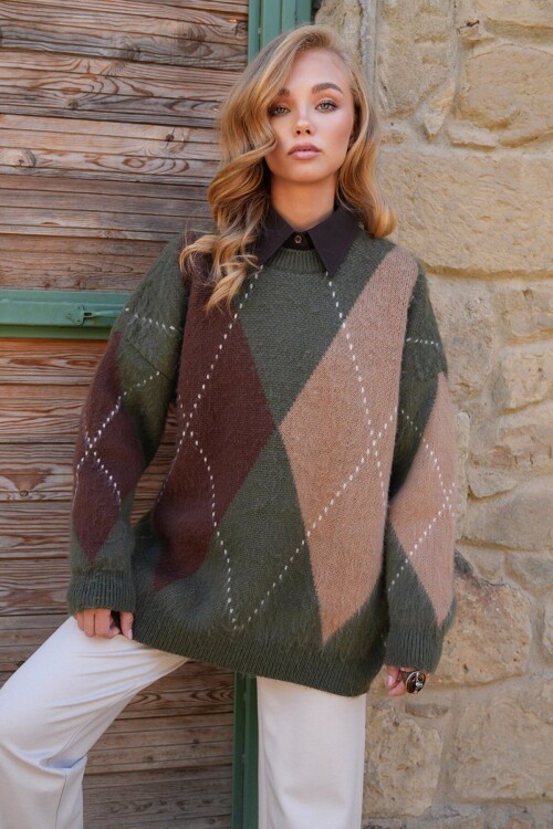 Bisiklet Yaka Yün Karışımlı Oversize Kazak