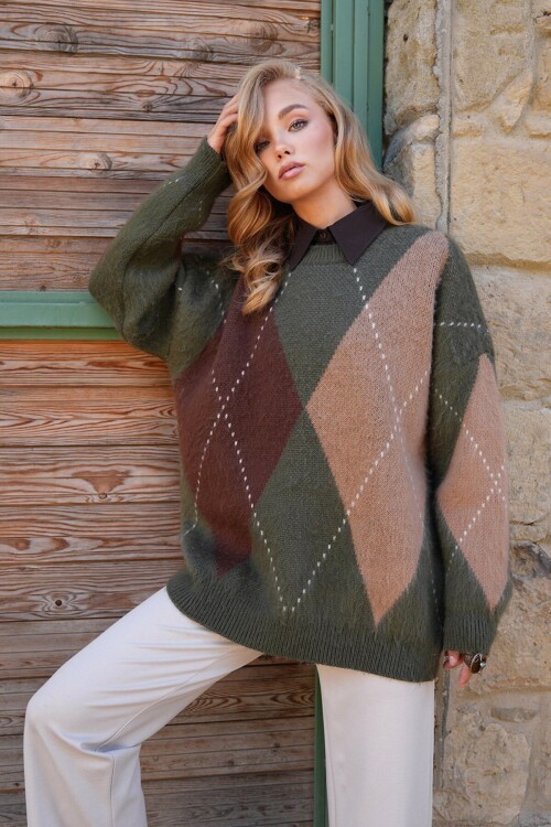 Bisiklet Yaka Yün Karışımlı Oversize Kazak