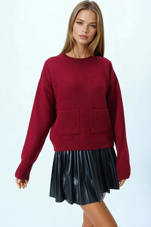 Çift Cepli Bisiklet Yaka Triko Kazak