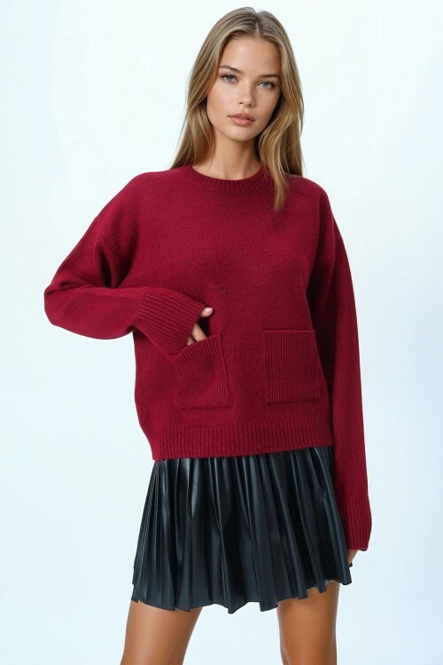 Çift Cepli Bisiklet Yaka Triko Kazak