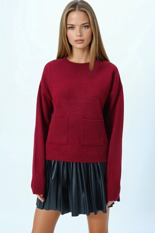 Çift Cepli Bisiklet Yaka Triko Kazak