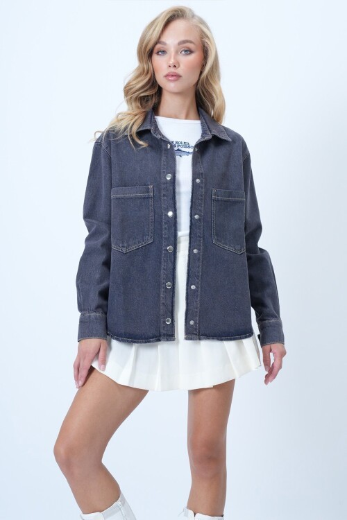 Çift Cepli Çıtçıt Kapamalı Jean Gömlek