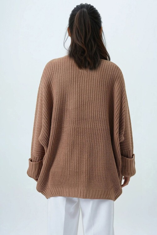 Çift Cepli Duble Kol Selanik Örgü Uzun Triko Hırka