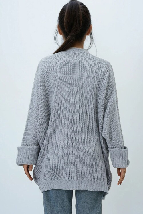 Çift Cepli Duble Kol Selanik Örgü Uzun Triko Hırka