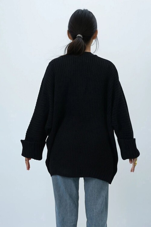 Çift Cepli Duble Kol Selanik Örgü Uzun Triko Hırka