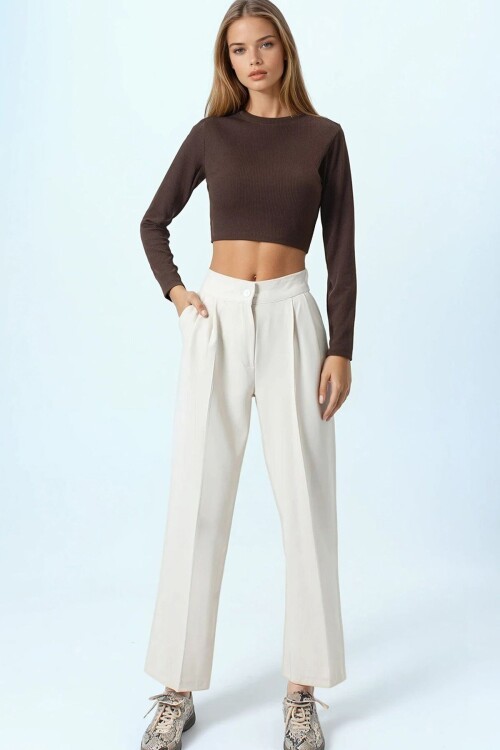 Çift Cepli Düğme Kapamalı Palazzo Pantolon