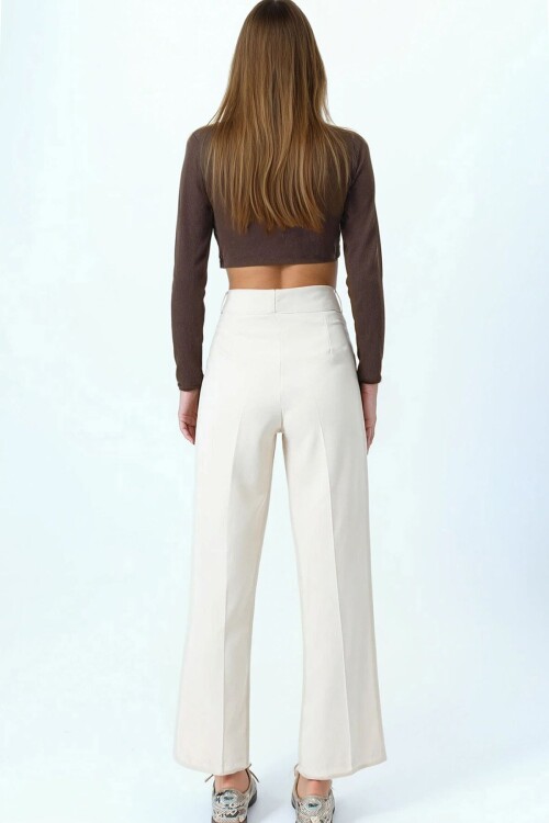 Çift Cepli Düğme Kapamalı Palazzo Pantolon