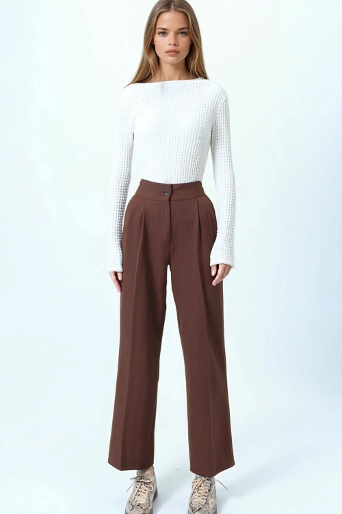 Çift Cepli Düğme Kapamalı Palazzo Pantolon