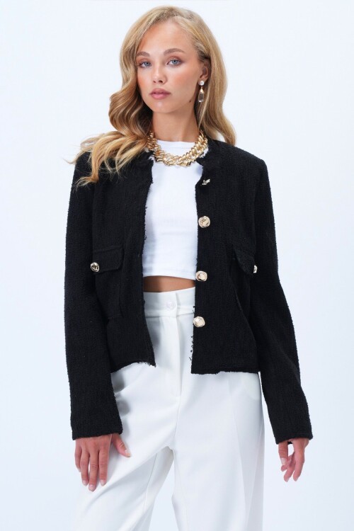 Çift Cepli Gold Düğme Detaylı İçi Astarlı Ceket