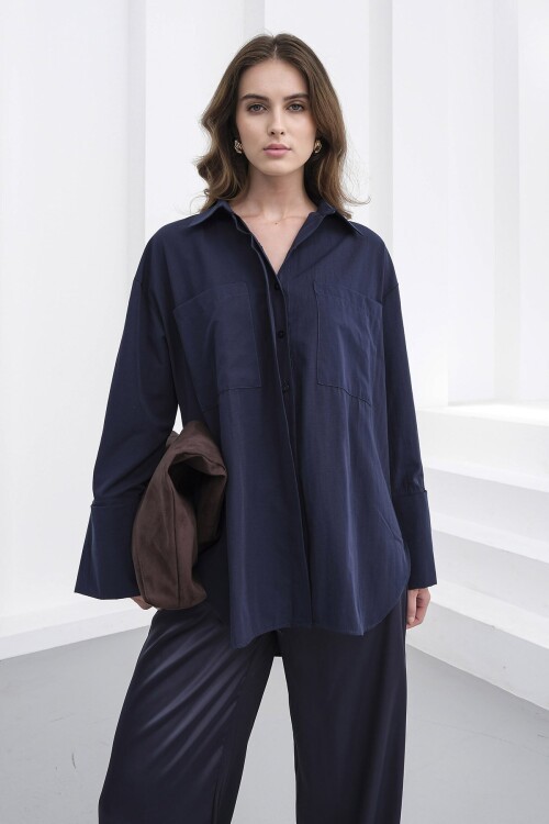 Çift Cepli Oversize Basic Gömlek