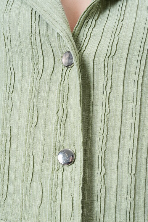 Çift Düğmeli Derin V Yaka Dokulu Crop Ceket