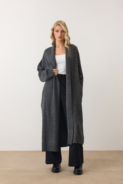 Antrasit Çift Düğmeli Yumuşak Dokulu Kaşe Kaban