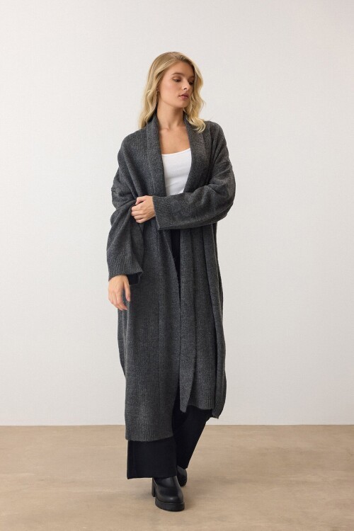 Antrasit Çift Düğmeli Yumuşak Dokulu Kaşe Kaban