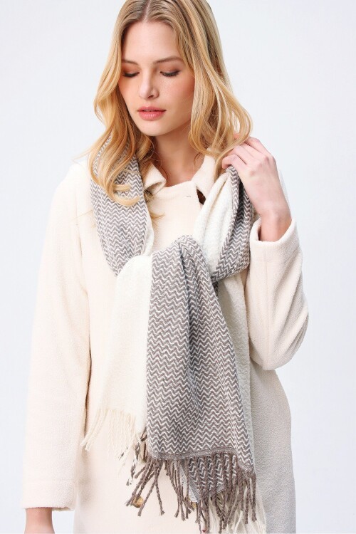 Bej Çizgili Kalın Şal
